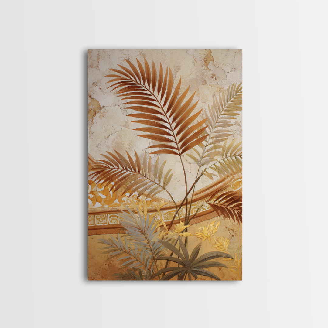 Terracotta Palm Leaves Framed Canvas Print, Boho Art, Digital Print, Living Room Decor, Fine Art, Bohemian, Gallery Decor, BOH-2x3-37
