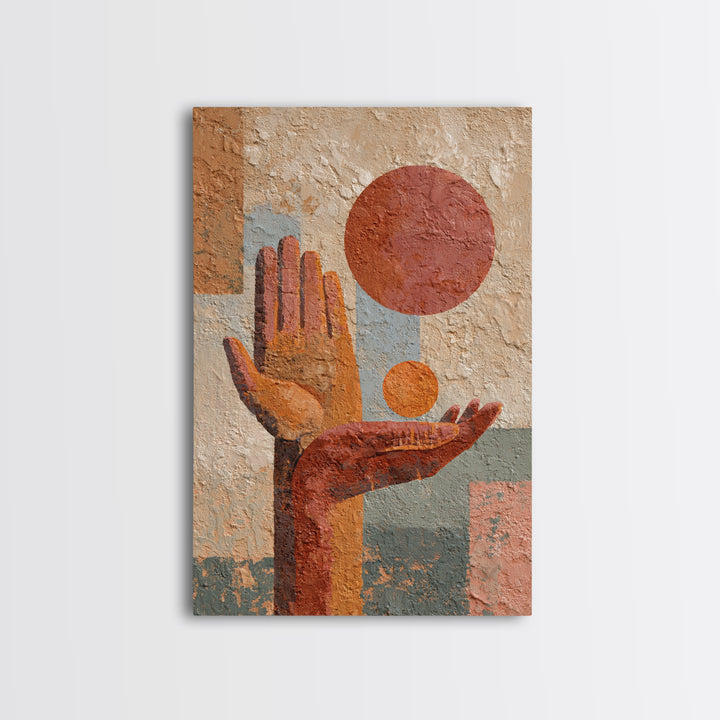 Mystic Hand Holding a Tiny Sun Framed Canvas Print, Boho Art, Boho, Living Room Decor, Fine Art, Bohemian, Wall Art Print, BOH-2x3-38