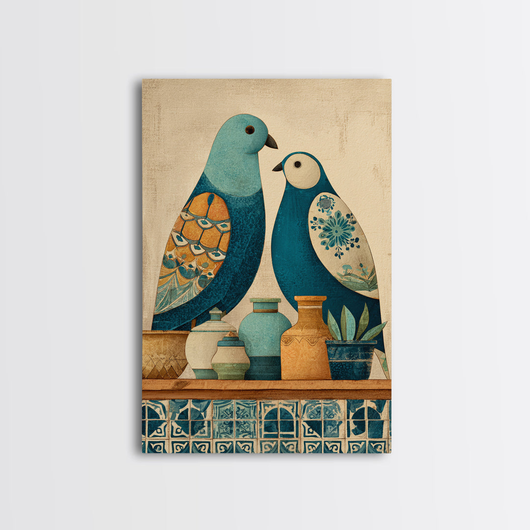 Boho Bird Pair Framed Canvas Print, Boho Art, Printable, Living Room Decor, Bohemian, Abstract Wall Art, Boho Wall Art, BOH-2x3-4