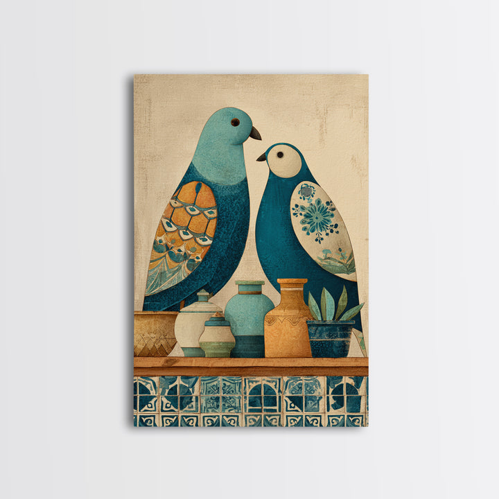 Boho Bird Pair Framed Canvas Print, Boho Art, Printable, Living Room Decor, Bohemian, Abstract Wall Art, Boho Wall Art, BOH-2x3-4