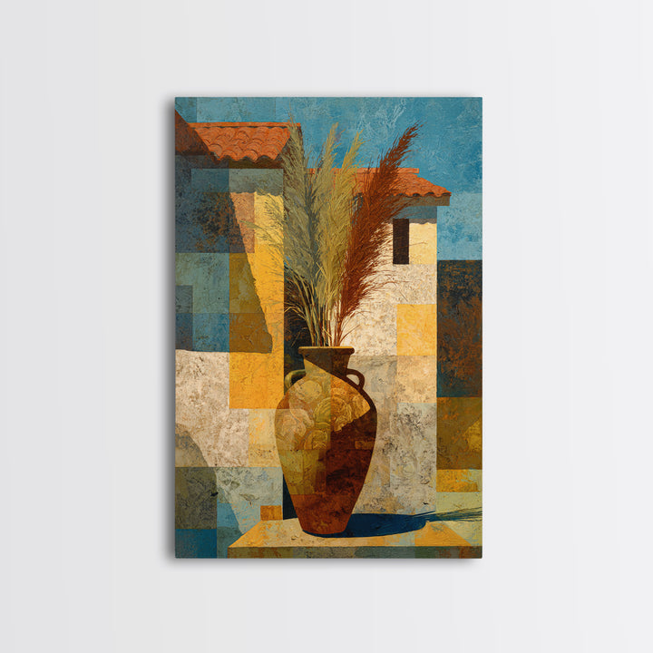 Bohemian Vase with Dried Pampas Grass Framed Canvas Print, Boho Art, Printable Art, Living Room Decor, Abstract Art, Bohemian, BOH-2x3-41
