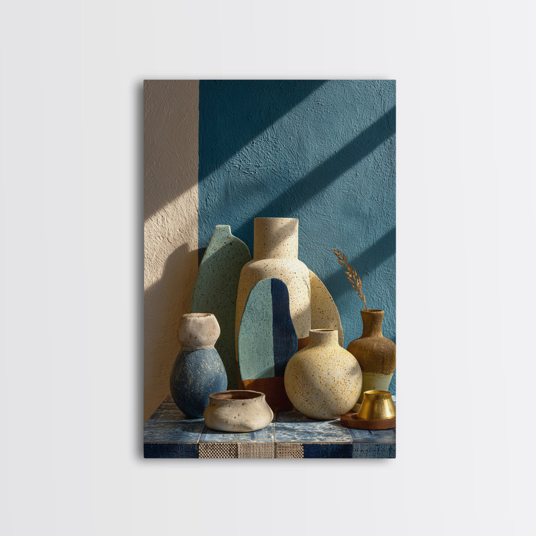 Abstract Clay Shapes Framed Canvas Print, Boho Art, Digital Wall Art, Living Room Decor, Abstract Art, Bohemian, Garden Art, BOH-2x3-48