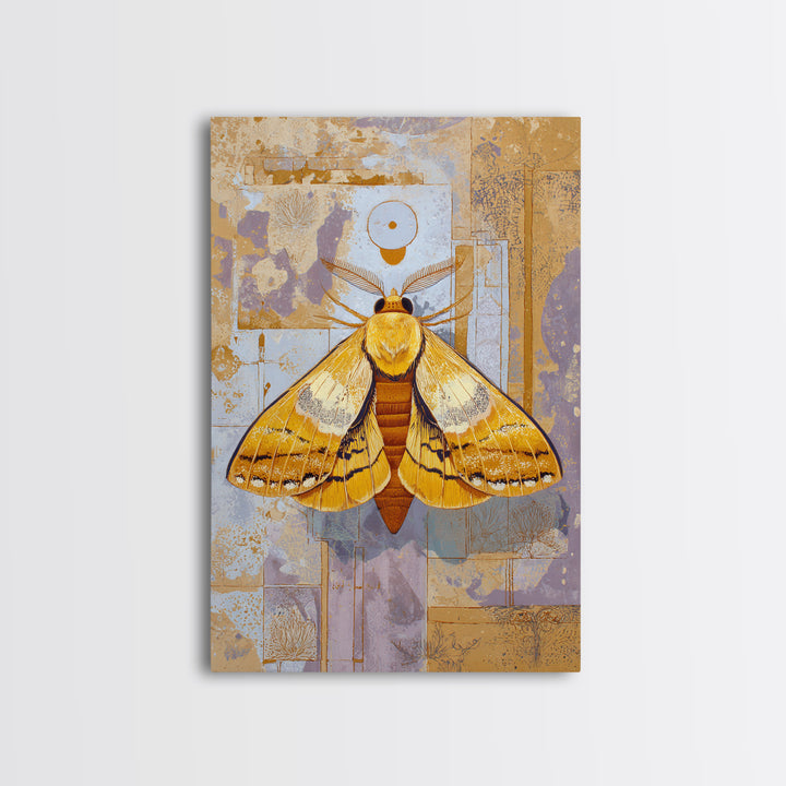 Golden Moth with Moon and Stars Canvas Print, Boho Art, Abstract Wall Art, Living Room Decor, Bohemian, Fine Art Print, BOH-2x3-49