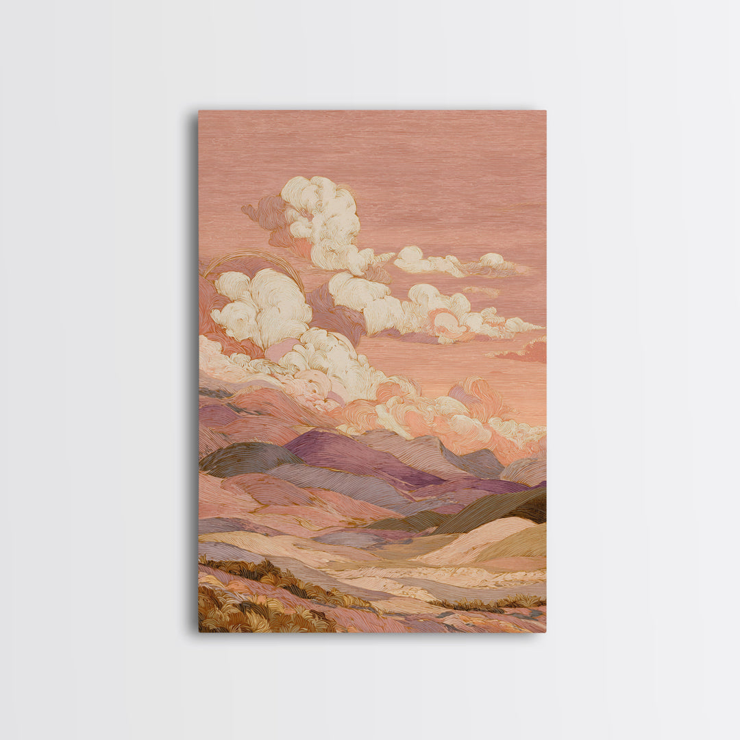 Sunrise over Rolling Dunes in Muted Peach Canvas Print, Boho Art, Abstract Art, Living Room Decor, Watercolor Art, Bohemian, BOH-2x3-5