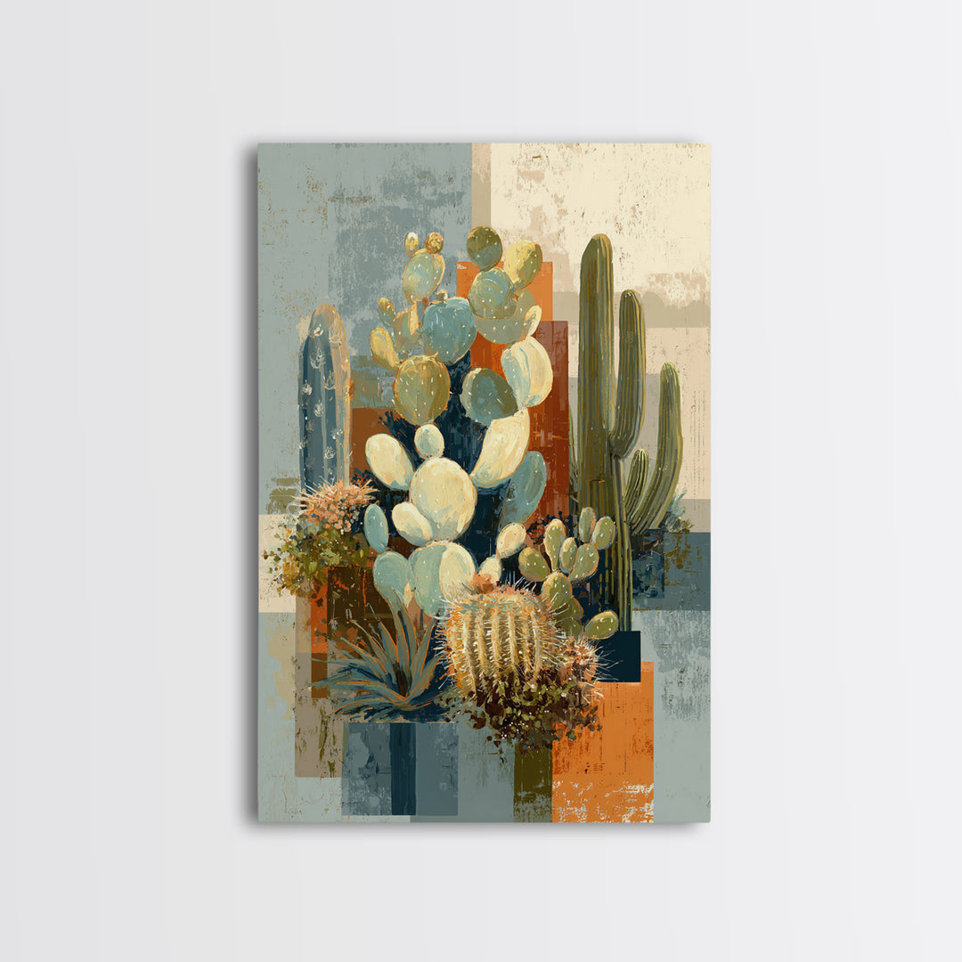 Warm Neutral Cactus Garden Illustration Canvas Print, Boho Art, Printable Wall Art, Living Room Decor, Oil Painting, Bohemian, BOH-2x3-50