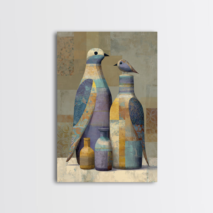 Boho Bird Pair Framed Canvas Print, Boho Art, Boho, Living Room Decor, Fine Art, Bohemian, Wall Art Print, Modern Wall Art, BOH-2x3-52