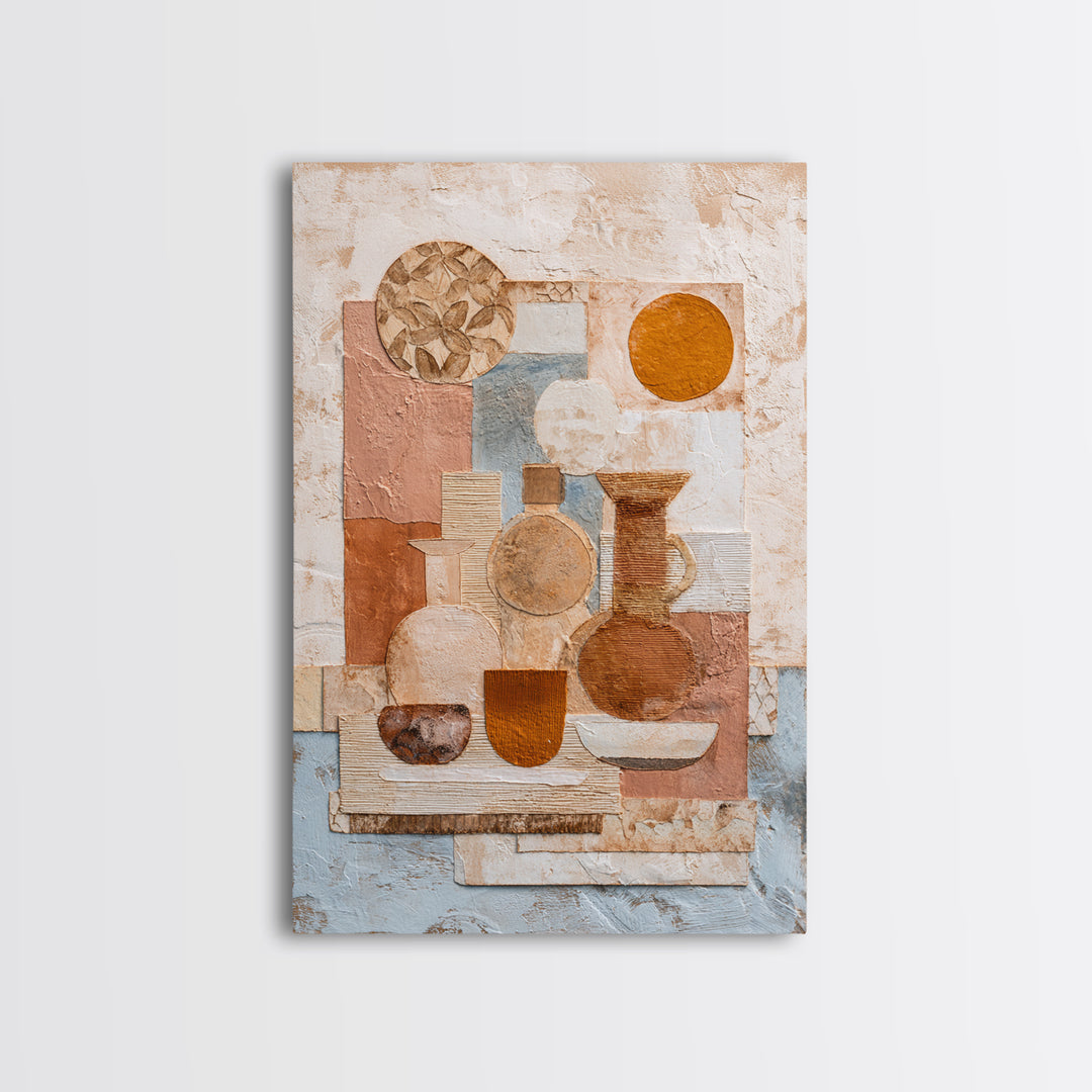 Organic Shape Collage Framed Canvas Print, Boho Art, Digital Art, Living Room Decor, Fine Art, Bohemian, Printable Art, BOH-2x3-56