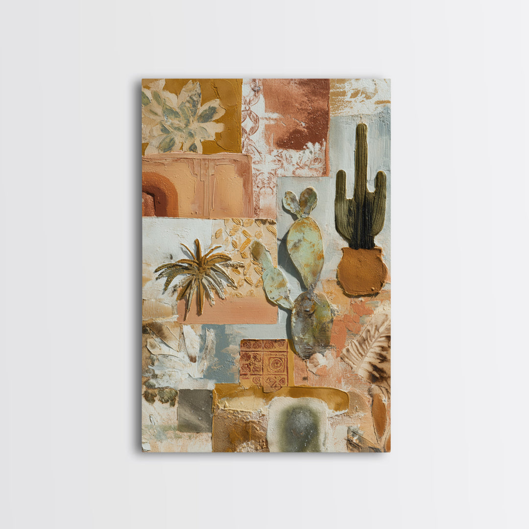 Desert Sun with Cactus and Warm Clay Canvas Print, Boho Art, Set of 3 Prints, Living Room Decor, Fine Art, Bohemian, BOH-2x3-57