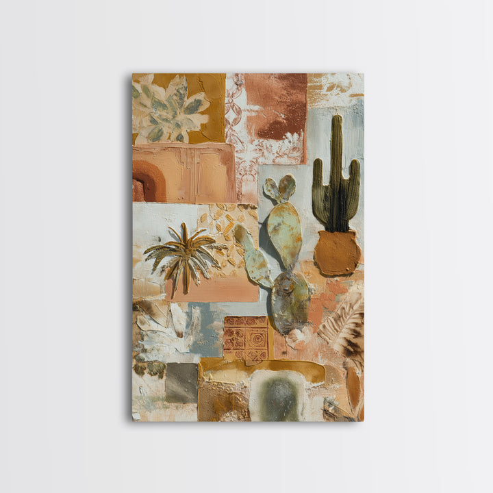 Desert Sun with Cactus and Warm Clay Canvas Print, Boho Art, Set of 3 Prints, Living Room Decor, Fine Art, Bohemian, BOH-2x3-57