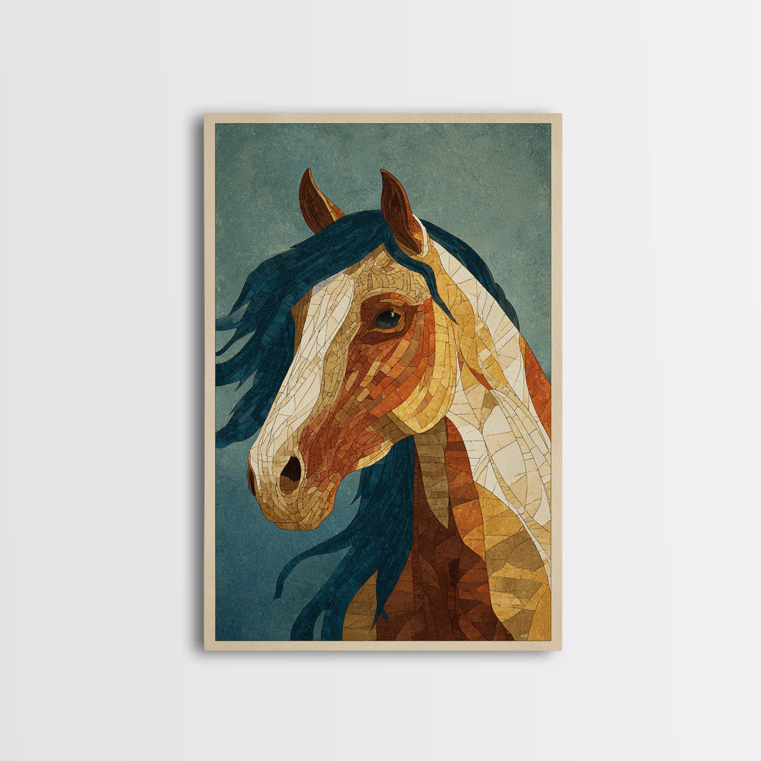 Wild Horse in Dusty Golden Light Framed Canvas Print, Boho Art, Wallart, Living Room Decor, Bohemian, Living Room Wall Art, BOH-2x3-64