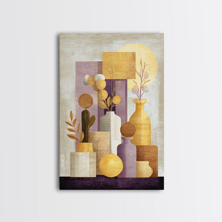 Warm Neutral Cactus Garden Illustration Framed Canvas Print, Boho Art, Wallart, Living Room Decor, Watercolor Art, Bohemian, BOH-2x3-74