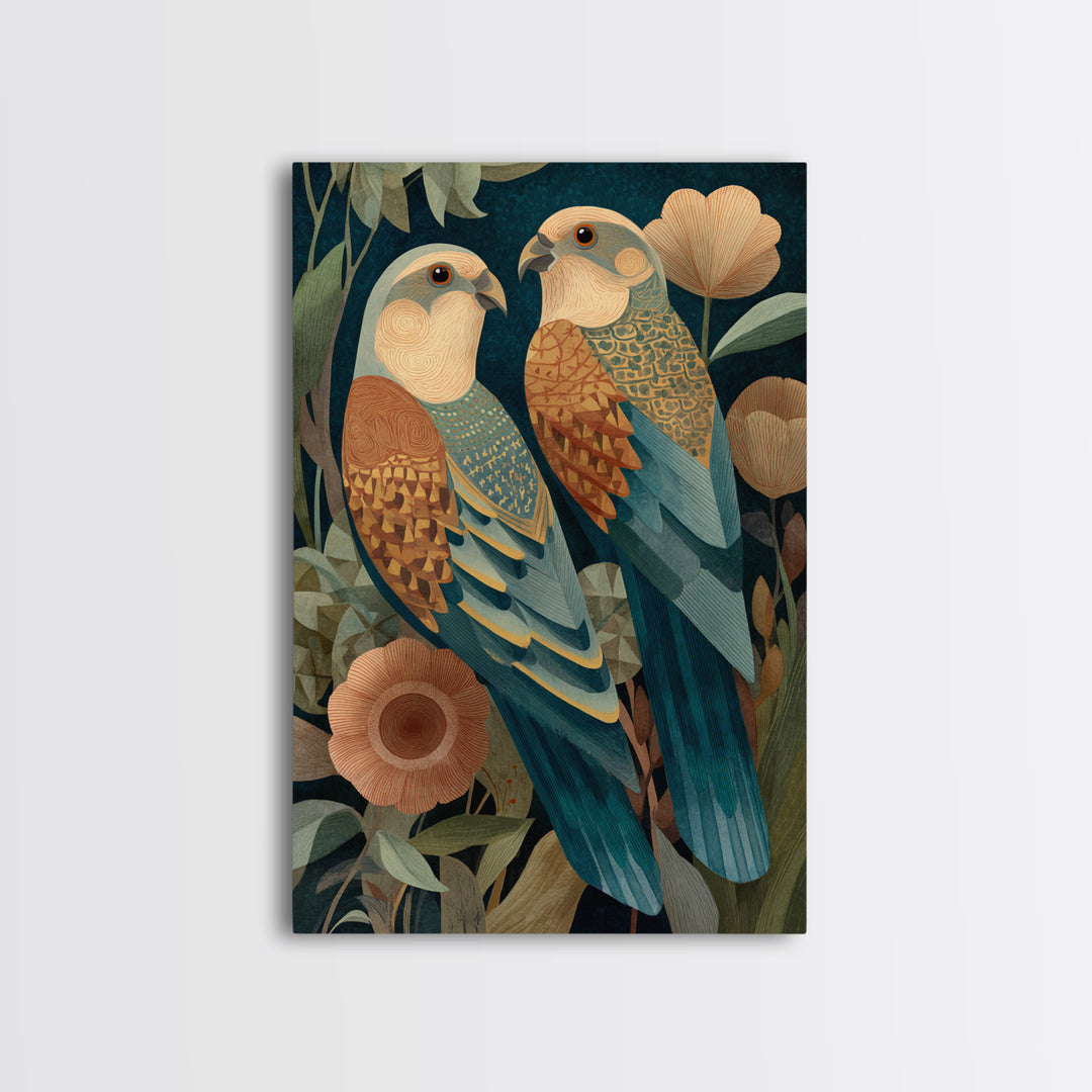 Boho Bird Pair Framed Canvas Print, Boho Art, Statement Artwork, Living Room Decor, Fine Art, Bohemian, Art Prints, Digital Art, BOH-2x3-76