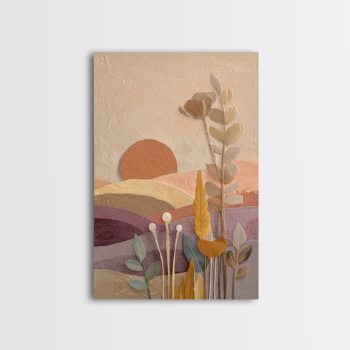 Sunrise over Rolling Dunes in Muted Peach Canvas Print, Boho Art, Wall Print, Living Room Decor, Bohemian, Minimalist Decor, BOH-2x3-77