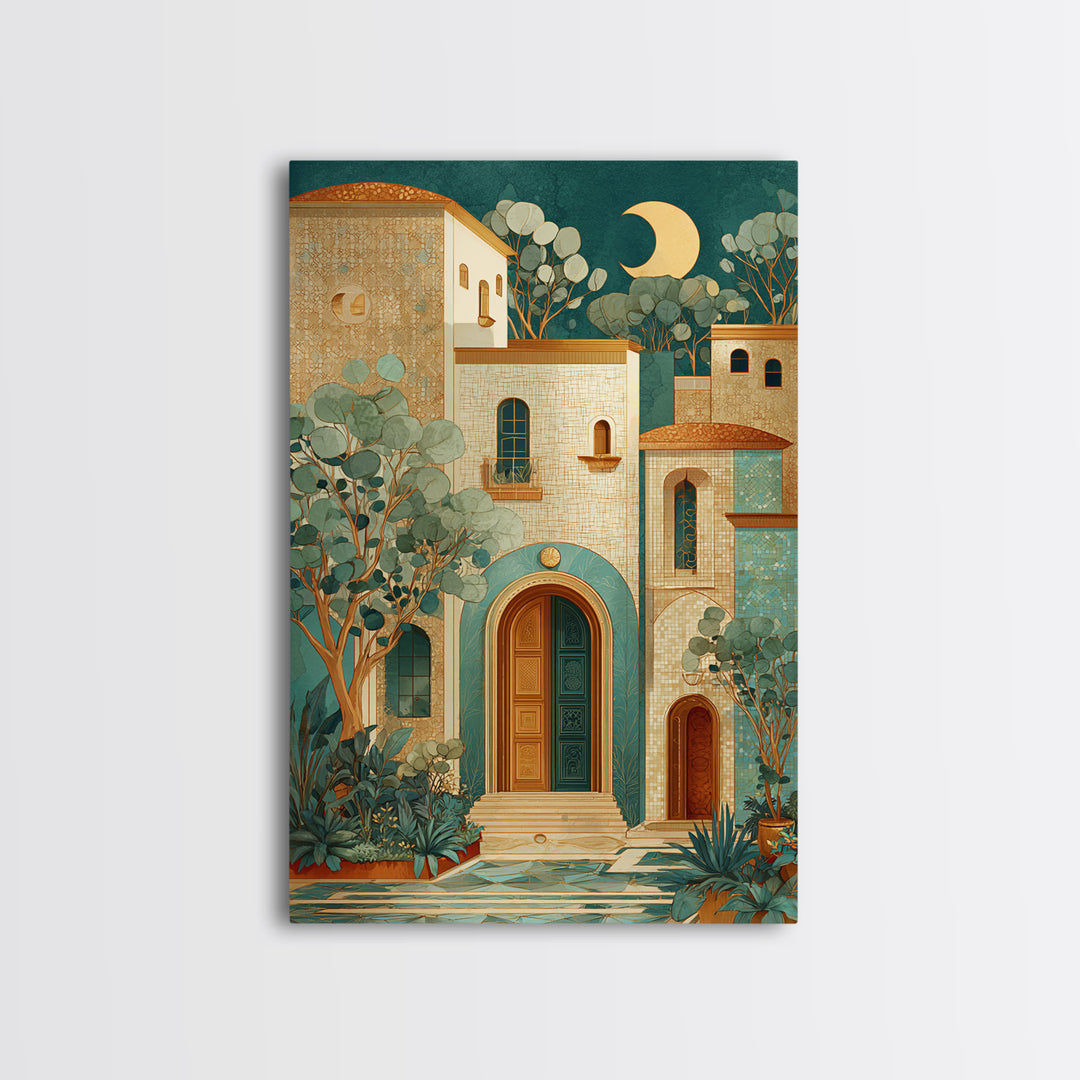 Sage Green Eucalyptus and Crescent Moon Canvas Print, Boho Art, Modern Wall Art, Living Room Decor, Fine Art, Bohemian, BOH-2x3-79