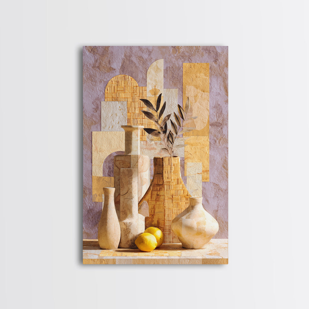 Organic Shape Collage Framed Canvas Print, Boho Art, Room Decor, Living Room Decor, Abstract Art, Bohemian, Printable, BOH-2x3-8