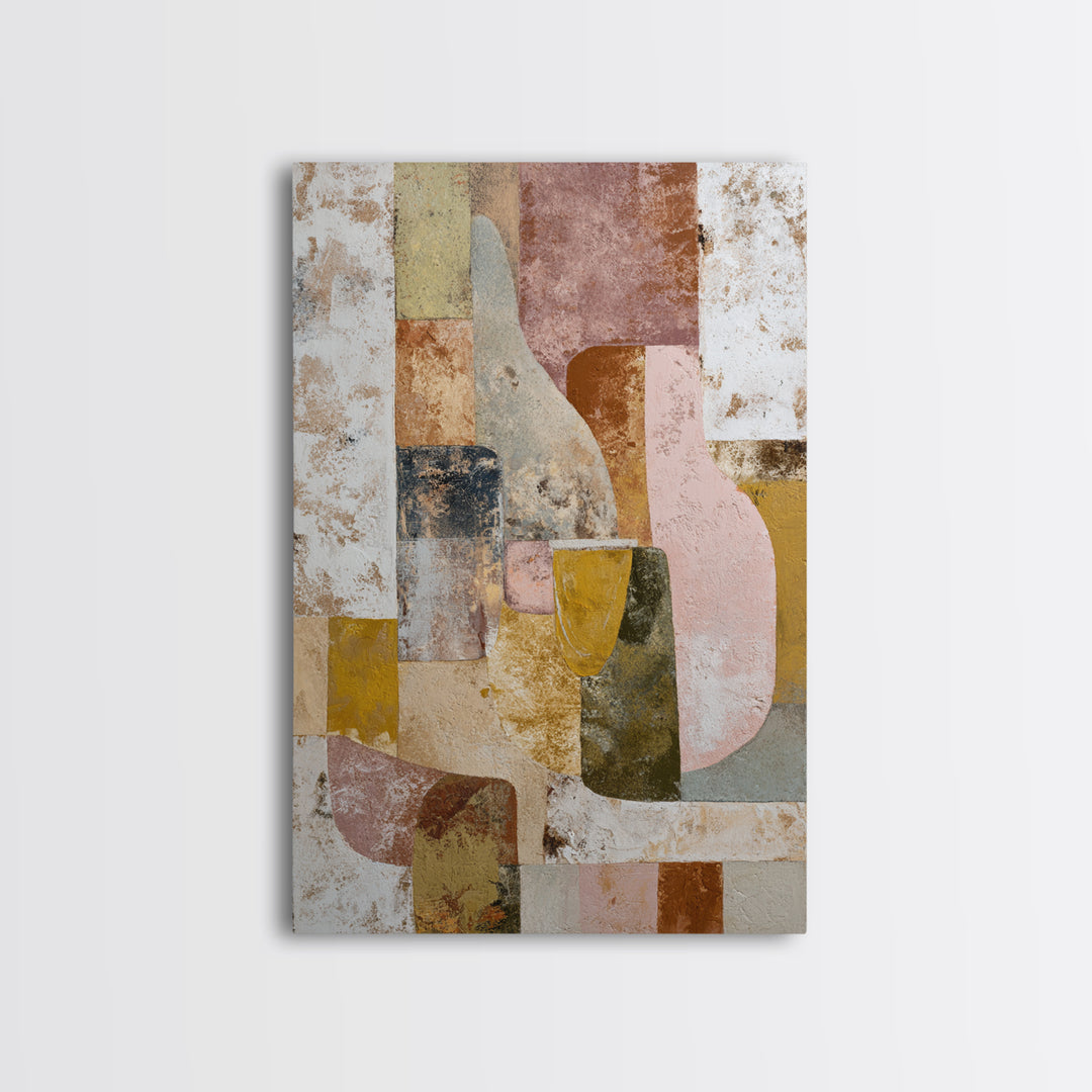 Organic Shape Collage Framed Canvas Print, Boho Art, Digital Print, Living Room Decor, Abstract Art, Bohemian, Gallery Decor, BOH-2x3-80