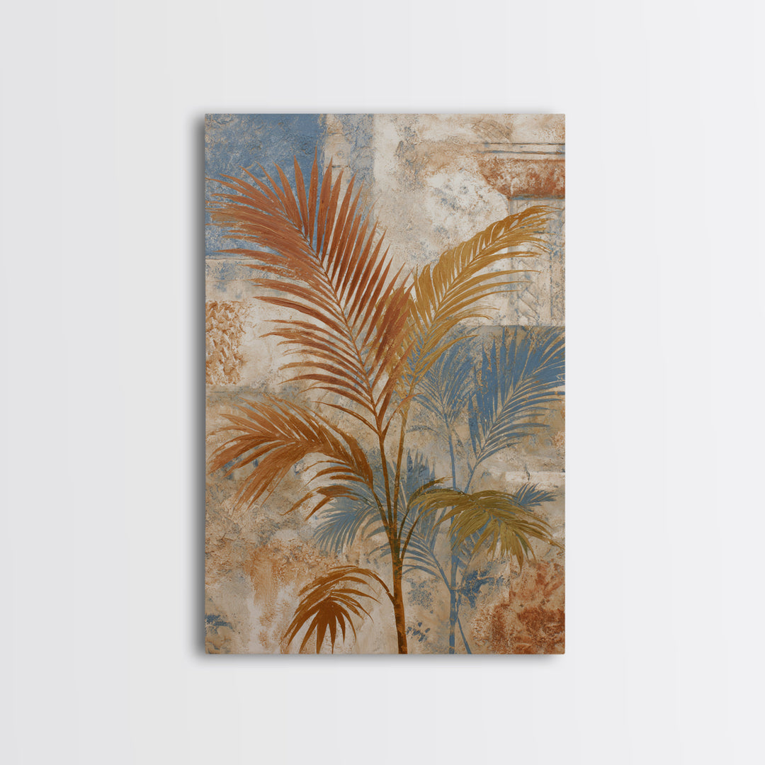 Terracotta Palm Leaves Framed Canvas Print, Boho Art, Wall Art Set, Living Room Decor, Fine Art, Bohemian, Home Decor, BOH-2x3-85