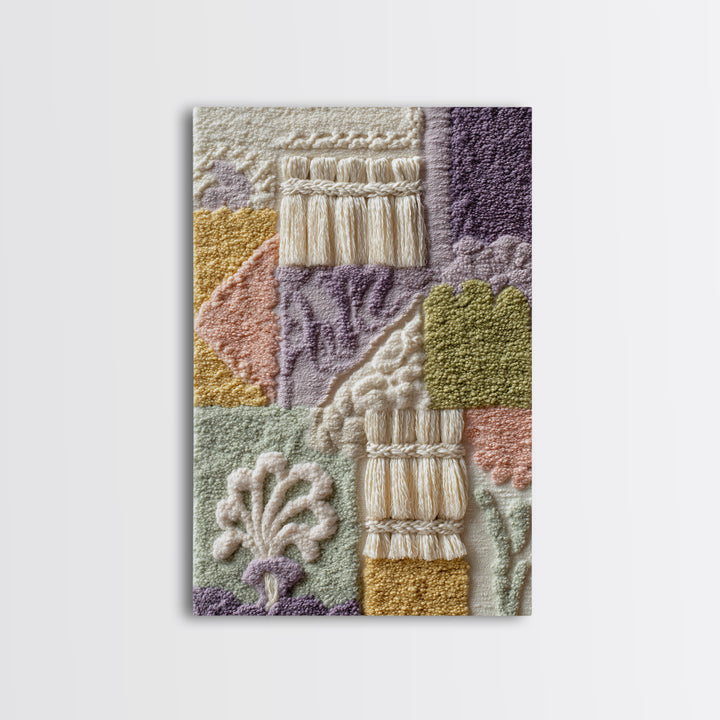 Macrame Geometric Fringe Pattern Framed Canvas Print, Boho Art, Textured Painting, Living Room Decor, Fine Art, Bohemian, BOH-2x3-87