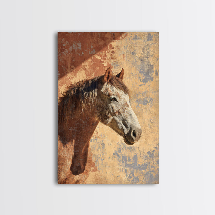 Wild Horse in Dusty Golden Light Framed Canvas Print, Boho Art, Boho Decor, Living Room Decor, Fine Art, Bohemian, BOH-2x3-88