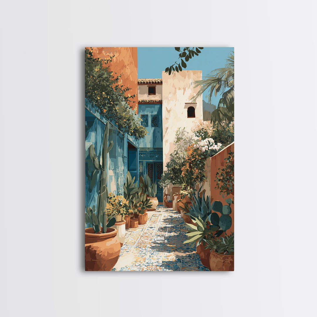 Warm Neutral Cactus Garden Illustration Framed Canvas Print, Boho Art, Wallart, Living Room Decor, Watercolor Art, Bohemian, BOH-2x3-98