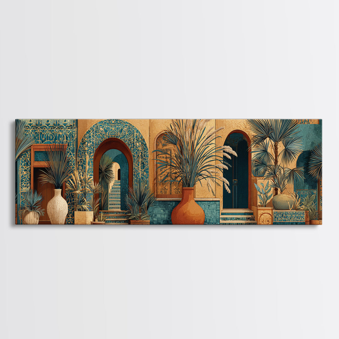 Bohemian Vase with Dried Pampas Grass Framed Canvas Print, Boho Art, Living Room Wall Art, Living Room Decor, Bohemian, BOH-3x1-1
