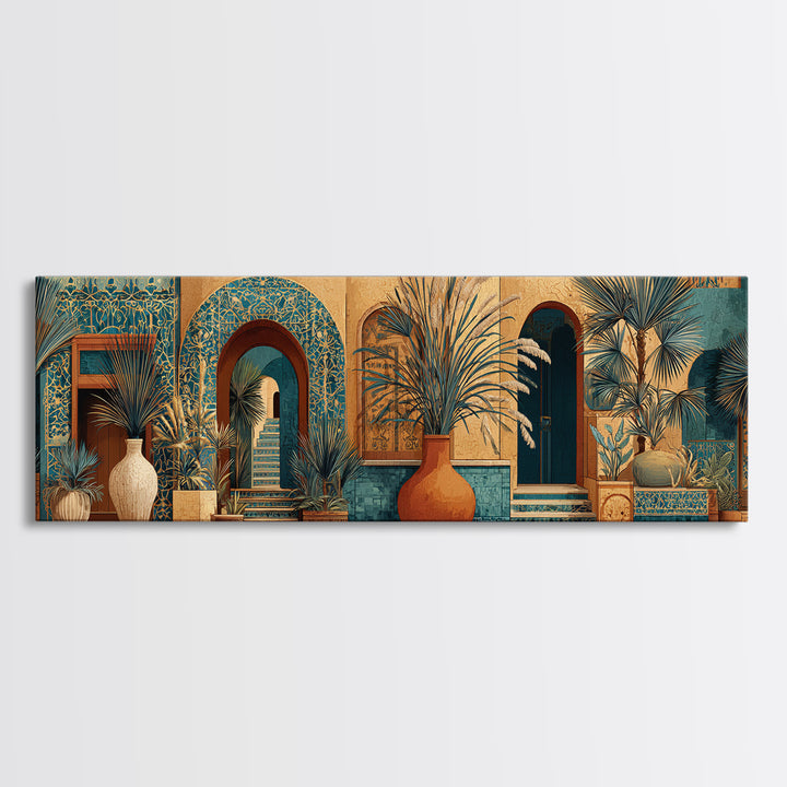 Bohemian Vase with Dried Pampas Grass Framed Canvas Print, Boho Art, Living Room Wall Art, Living Room Decor, Bohemian, BOH-3x1-1