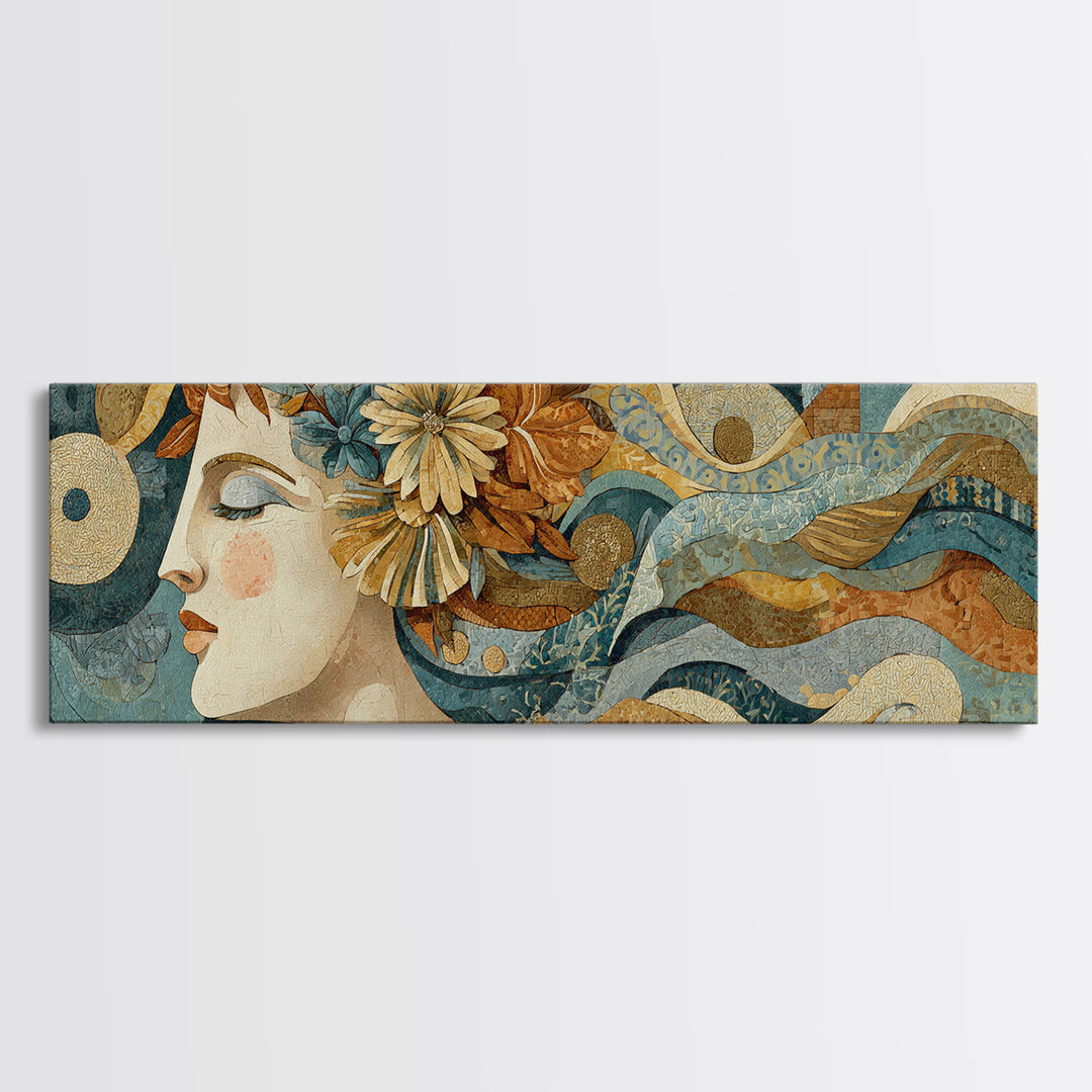 Abstract Female Face Canvas Print, Boho Art, Wall Print, Living Room Decor, Oil Painting, Bohemian, Minimalist Decor, BOH-3x1-20