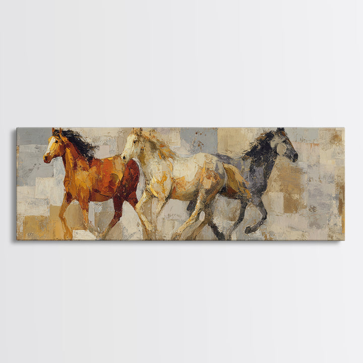 Wild Horse in Dusty Golden Light Canvas Print, Boho Art, Set of 3 Prints, Living Room Decor, Fine Art, Bohemian, BOH-3x1-24