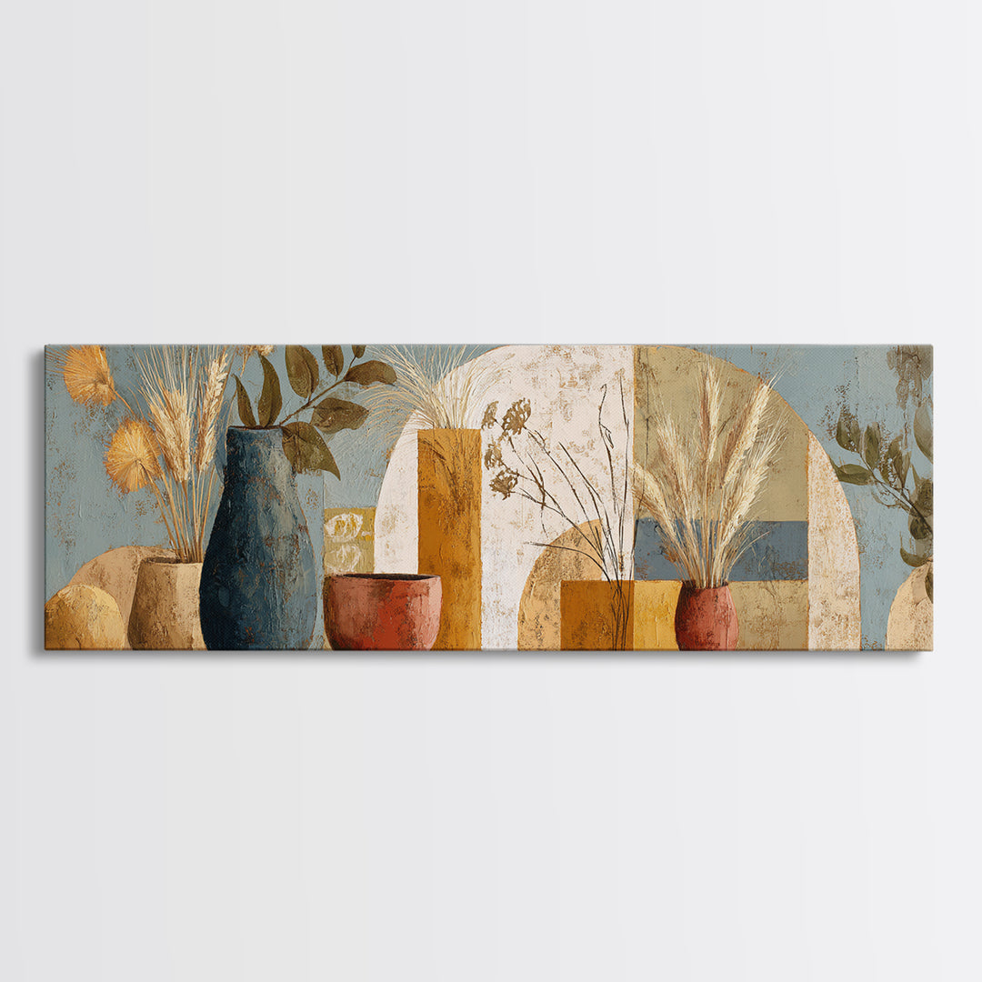 Bohemian Vase with Dried Pampas Grass Canvas Print, Boho Art, Modern Decor, Living Room Decor, Abstract Art, Bohemian, BOH-3x1-25