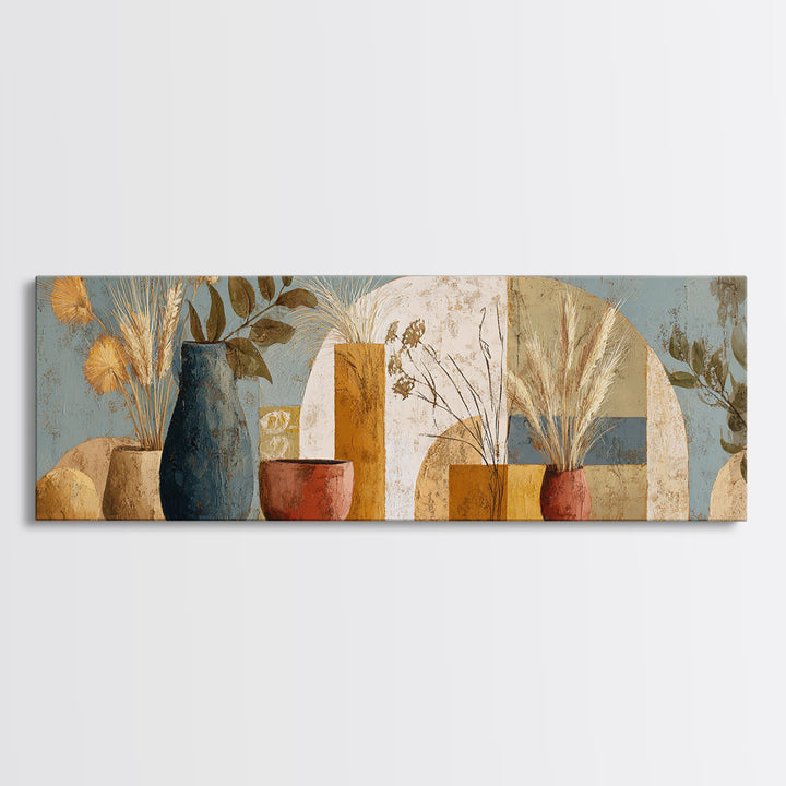 Bohemian Vase with Dried Pampas Grass Canvas Print, Boho Art, Modern Decor, Living Room Decor, Abstract Art, Bohemian, BOH-3x1-25