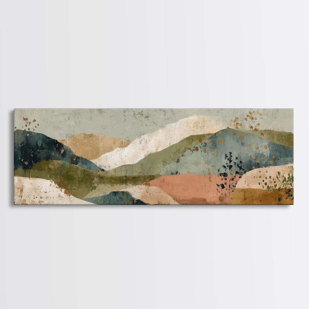 Earth Tone Mountain and River Abstraction Canvas Print, Boho Art, Luxury Decor, Living Room Decor, Fine Art, Bohemian, BOH-3x1-3