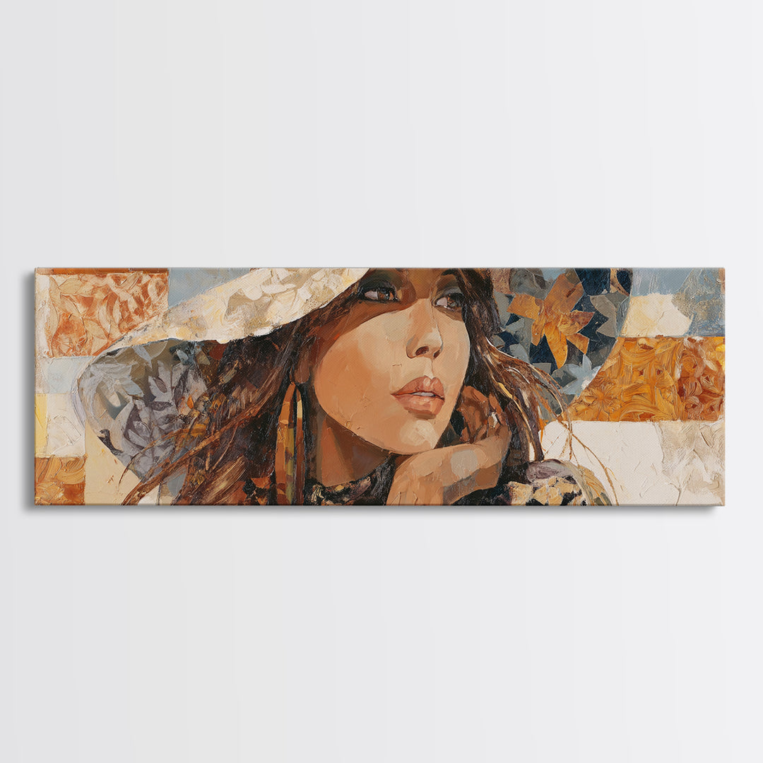 Desert Woman Portrait Canvas Print, Boho Art, Home Decor, Living Room Decor, Fine Art, Bohemian, Artwork, Wallart, Art Nouveau, BOH-3x1-31