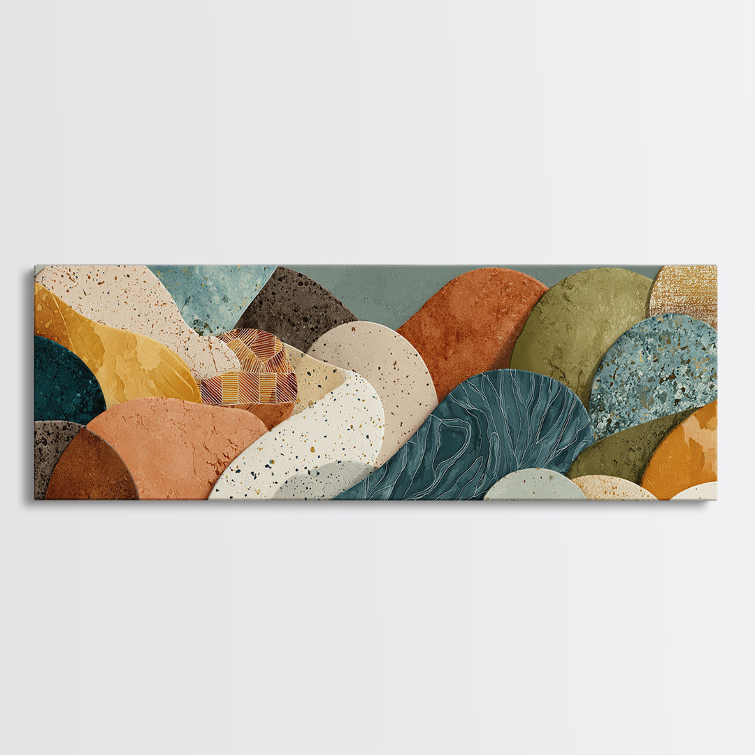 Abstract Clay Shapes Framed Canvas Print, Boho Art, Gallery Decor, Living Room Decor, Abstract Art, Bohemian, Home Decor, BOH-3x1-32