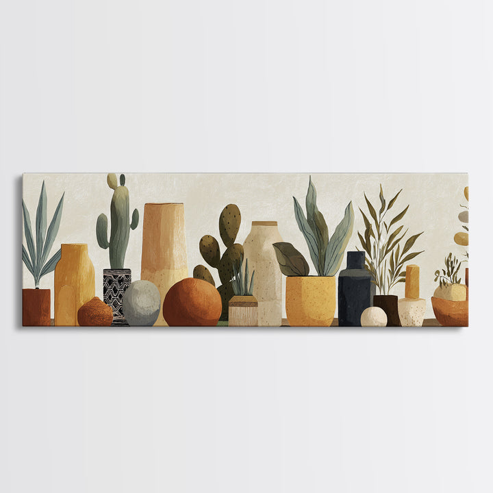 Warm Neutral Cactus Garden Illustration Canvas Print, Boho Art, Abstract Art, Living Room Decor, Bohemian 234, Set of Prints, BOH-3x1-34