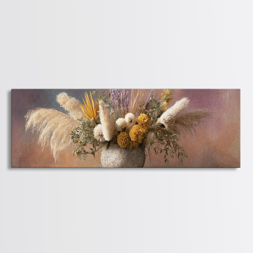 Bohemian Vase with Dried Pampas Grass Canvas Print, Boho Art, Modern Decor, Living Room Decor, Abstract Art, Bohemian, BOH-3x1-49