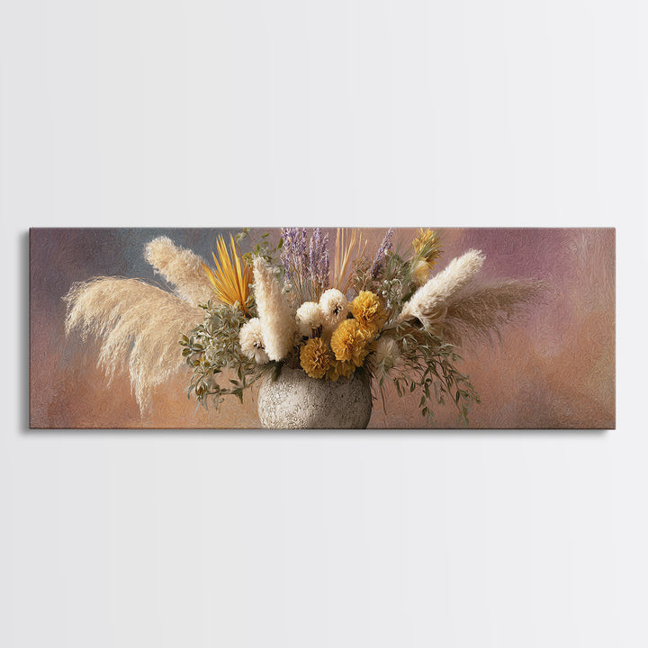 Bohemian Vase with Dried Pampas Grass Canvas Print, Boho Art, Modern Decor, Living Room Decor, Abstract Art, Bohemian, BOH-3x1-49