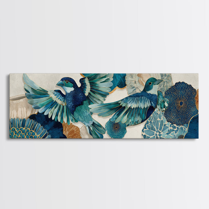 Boho Bird Pair Framed Canvas Print, Boho Art, Room Decor, Living Room Decor, Fine Art, Bohemian, Printable, Printable Wall Art, BOH-3x1-60