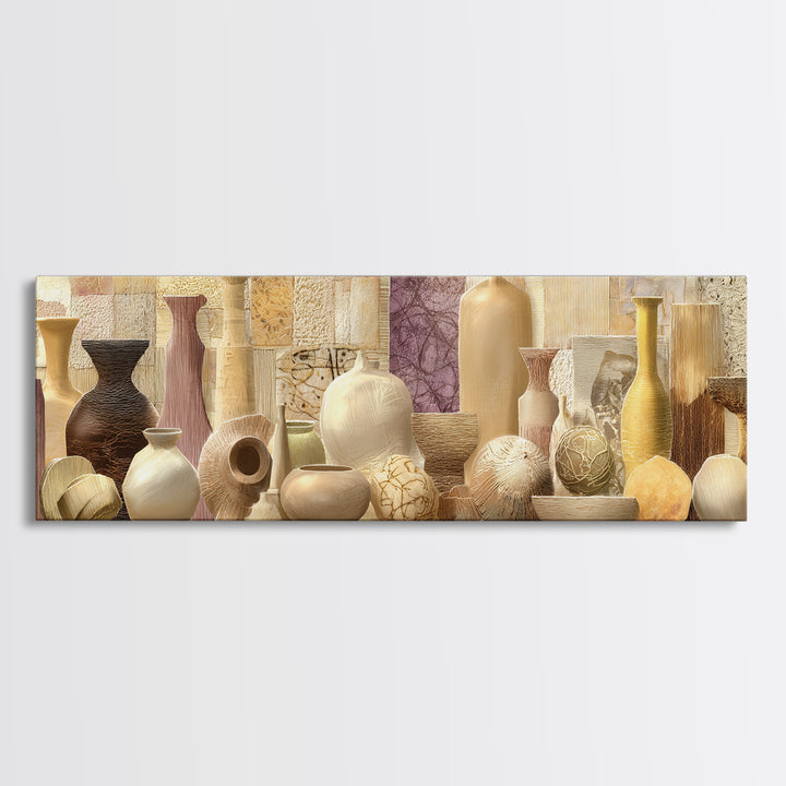Organic Shape Collage Framed Canvas Print, Boho Art, Textured Painting, Living Room Decor, Abstract Art, Bohemian, BOH-3x1-64