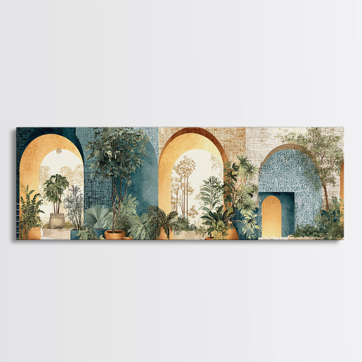 Neutral Rainbow Arches Framed Canvas Print, Boho Art, Art Nouveau, Living Room Decor, Fine Art, Bohemian, Wall Print, BOH-3x1-67