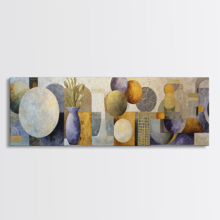 Sun and Moon Celestial Folk Motif Framed Canvas Print, Boho Art, Boho Decor, Living Room Decor, Oil Painting, Bohemian, BOH-3x1-74