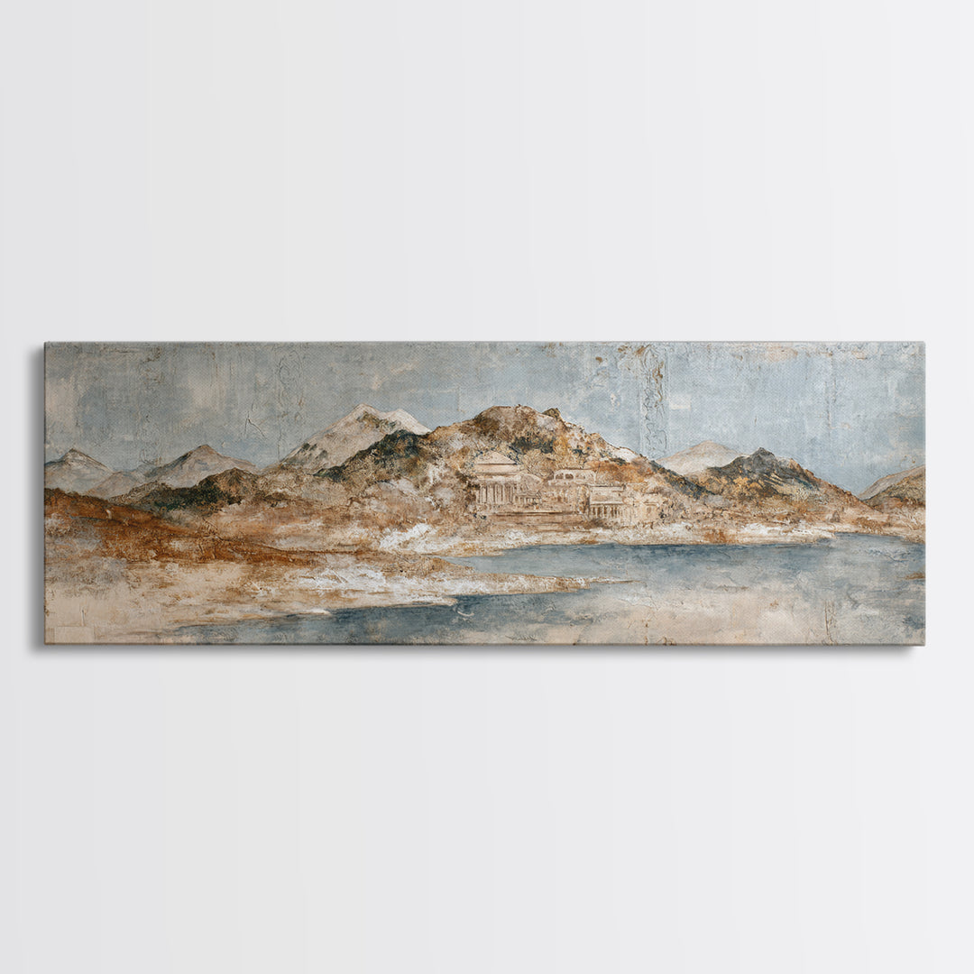 Earth Tone Mountain and River Abstraction Canvas Print, Boho Art, Canvas Art, Living Room Decor, Bohemian, Wall Art Set, BOH-3x1-75