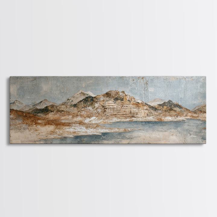 Earth Tone Mountain and River Abstraction Canvas Print, Boho Art, Canvas Art, Living Room Decor, Bohemian, Wall Art Set, BOH-3x1-75