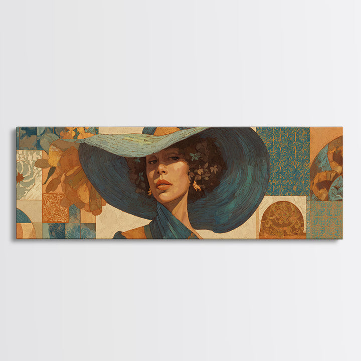Desert Woman Portrait Framed Canvas Print, Boho Art, Digital Print, Living Room Decor, Oil Painting, Bohemian, Gallery Decor, BOH-3x1-79