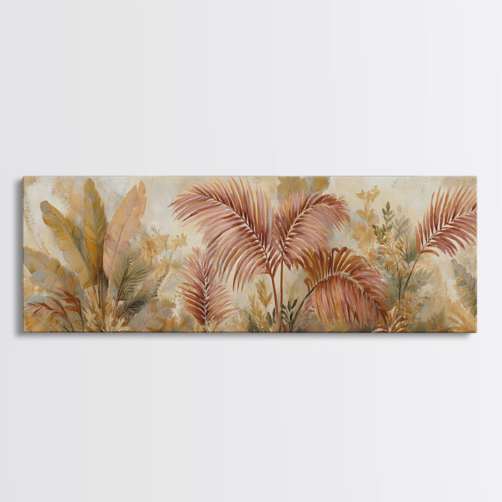 Terracotta Palm Leaves Canvas Print, Boho Art, Home Decor, Living Room Decor, Fine Art, Bohemian, Artwork, Wallart, Art Nouveau, BOH-3x1-93
