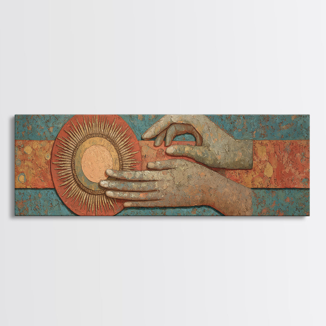 Mystic Hand Holding a Tiny Sun Canvas Print, Boho Art, Set of 3 Prints, Living Room Decor, Watercolor Art, Bohemian, BOH-3x1-94
