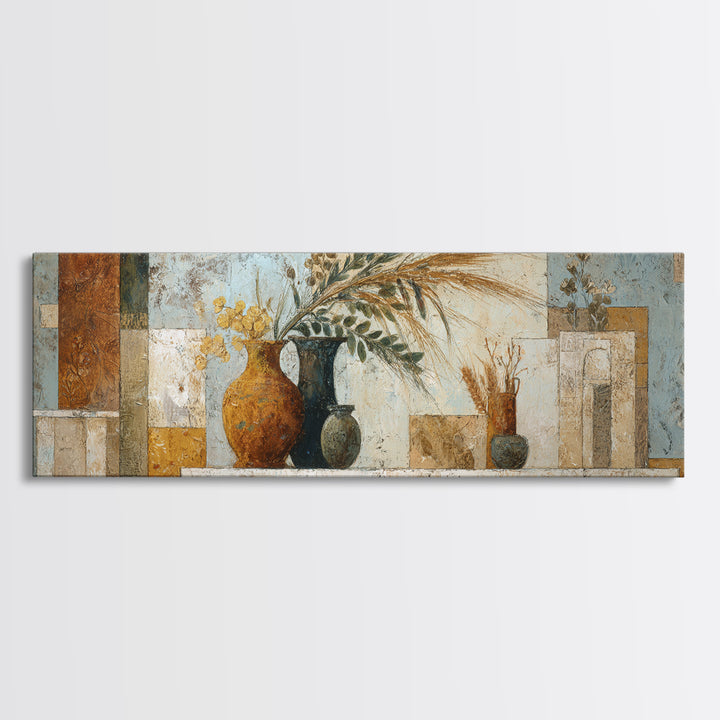 Bohemian Vase with Dried Pampas Grass Canvas Print, Boho Art, Art, Living Room Decor, Watercolor Art, Bohemian, Wallart, BOH-3x1-97