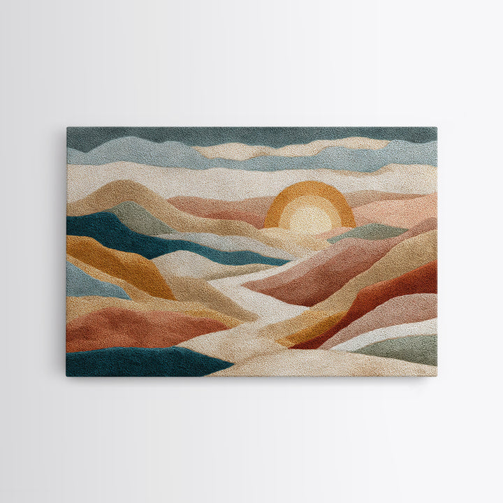 Sunrise over Rolling Dunes in Muted Peach Canvas Print, Boho Art, Wall Print, Living Room Decor, Bohemian, Minimalist Decor, BOH-3x2-1