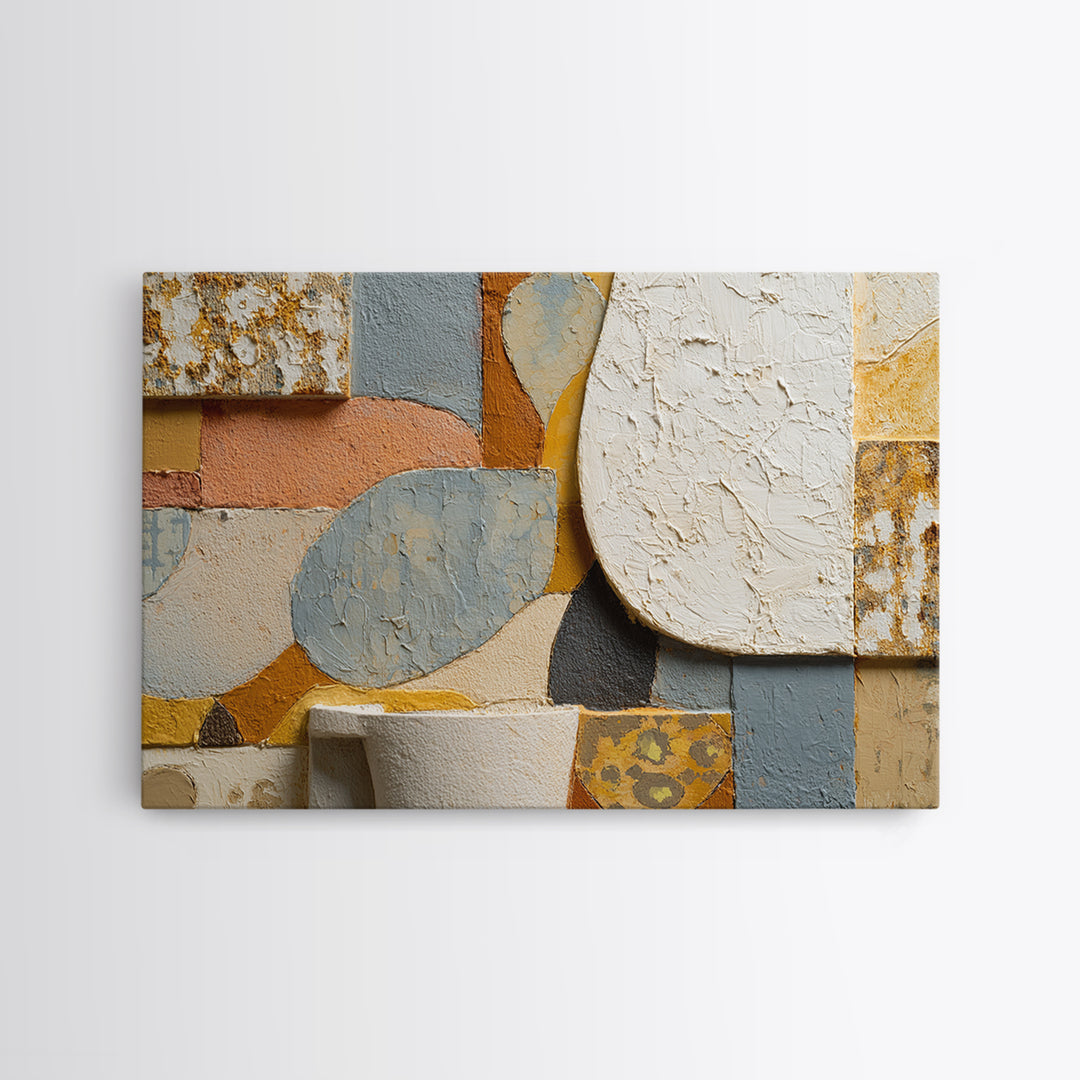 Organic Shape Collage Framed Canvas Print, Boho Art, Digital Wall Art, Living Room Decor, Abstract Art, Bohemian, Garden Art, BOH-3x2-100