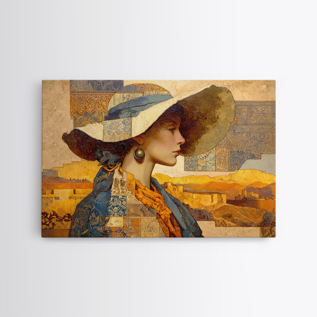 Desert Woman Portrait Framed Canvas Print, Boho Art, Prints, Living Room Decor, Fine Art, Bohemian, Abstract Art, Canvas Art, BOH-3x2-19