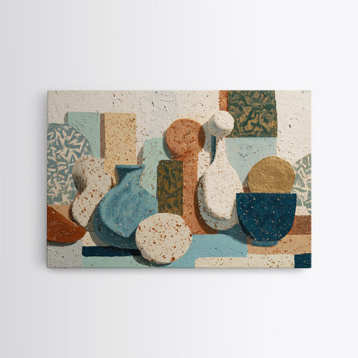 Abstract Clay Shapes Framed Canvas Print, Boho Art, Fine Art Print, Living Room Decor, Abstract Art, Bohemian, Prints, BOH-3x2-20